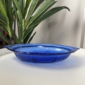 Hazel Atlas c.1934 Cobalt Blue Royal Lace 11" Oval Depression Glass Veg. Dish